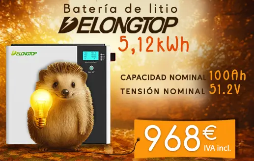 Batería de litio DelongTop 51,2V 314Ah 16kWh con un precio de 2890 euros, IVA incluido.